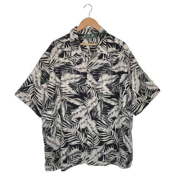 Cubavera Other - Cubavera Shirt Mens 2X Linen Palm Leaves Short Sleeve Button Up Hawaiian Black